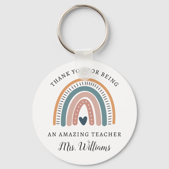 Boho Rainbow Teacher Apprecision Namn Keychain Nyckelring (Framsida)