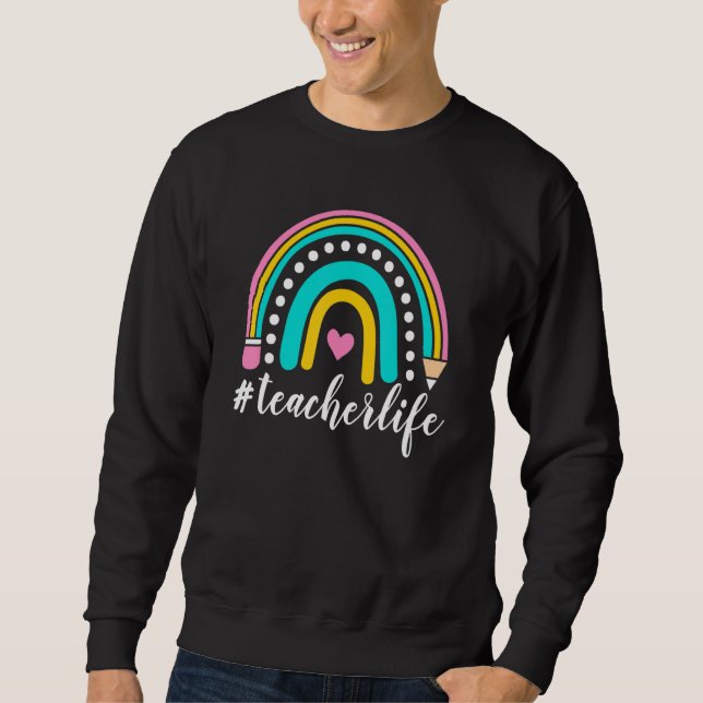 Boho Rainbow Teacher Life Lycklig 100 Dag 100 Dag Lång Ärmad Tröja (Framsida)