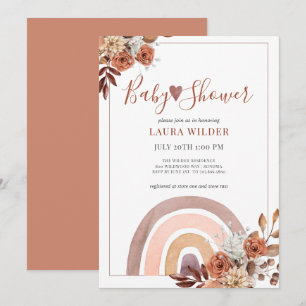 Boho Rainbow Terracotta Burnt Orange Baby Shower Inbjudningar