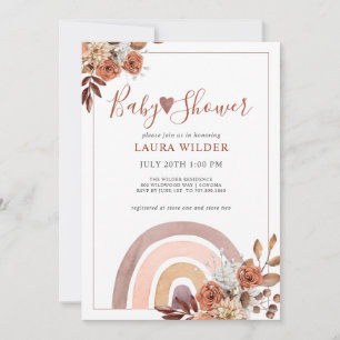 Boho Rainbow Terracotta Burnt Orange Baby Shower Inbjudningar