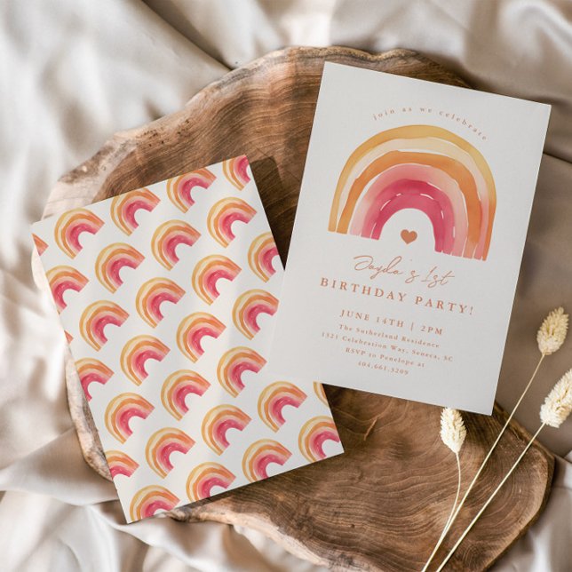 Boho Rainbow Terrakotta Barnkalas Inbjudningar (Boho rainbow kids birthday party invitations.)