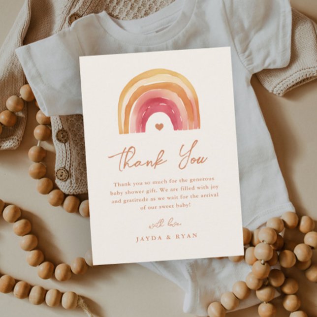 Boho Rainbow Terrakotta Bebis Shower Tack Kort (Boho Rainbow Baby Shower Thank You Card.)