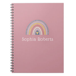 Boho Rainbow Theme Dusty rosa Kids Namn Anteckningsbok