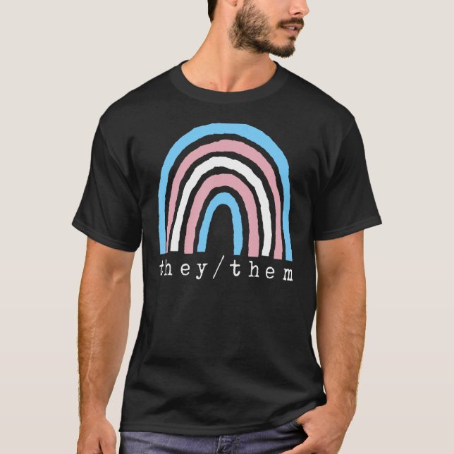 Boho Rainbow Trans Pronouns de dem Pridet LBGTQI T Shirt (Framsida)