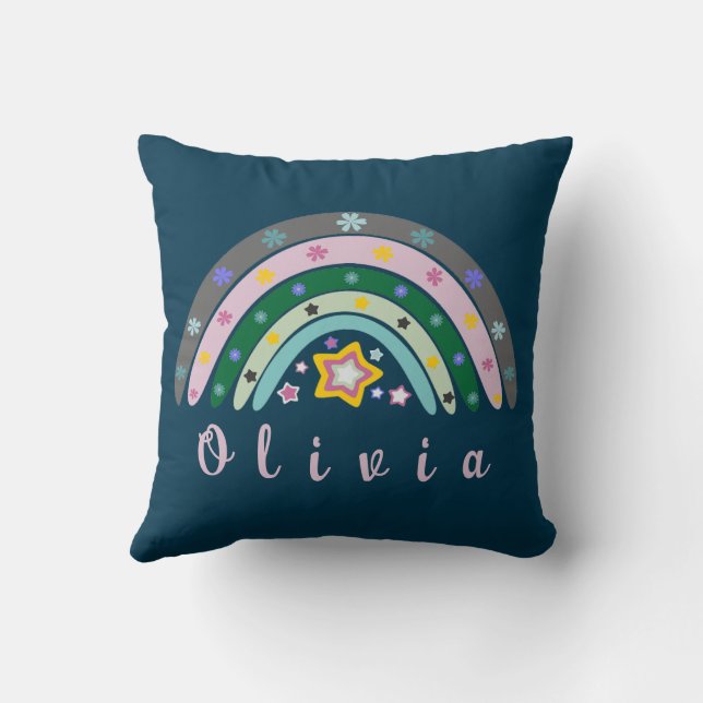 Boho Rainbow Trendig med Personlig Namn Kudde (Baksida)
