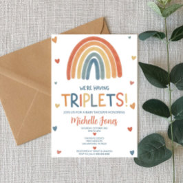 Boho Rainbow Triplets Baby Shower Inbjudningar