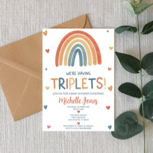 Boho Rainbow Triplets Baby Shower Inbjudningar