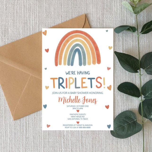Boho Rainbow Triplets Baby Shower Inbjudningar (Skapare uppladdad)