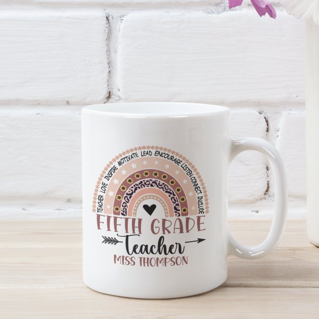  Boho Rainbow Tumbler for 5th Grade Teacher Kaffemugg (Skapare uppladdad)