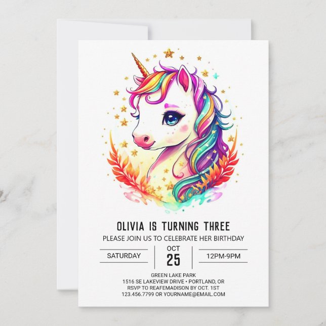 Boho Rainbow Unicorn Birthday Inbjudningar (Framsida)