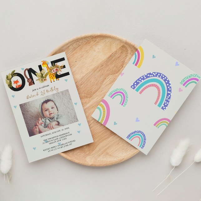 Boho Rainbow Vild 1 1:a födelsedagen Inbjudningar (Skapare uppladdad)