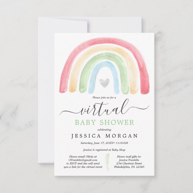 Boho Rainbow Virtuell Baby Shower-inbjudan Inbjudningar (Framsida)