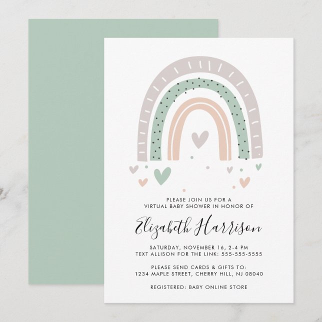 Boho Rainbow Virtuell Baby Shower Inbjudningar (Fram/baksida)