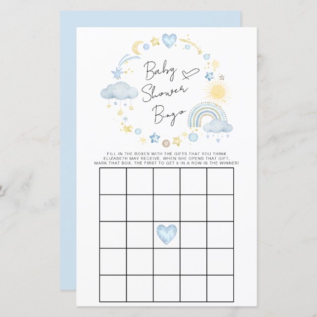 Boho Rainbow Watercolor Baby Shower Bingo Game (Fram/baksida)