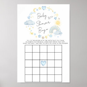 Boho Rainbow Watercolor Baby Shower Bingo Game Poster
