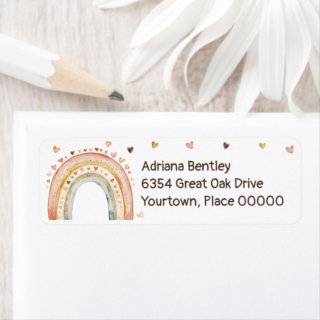 Boho Rainbow Watercolor Baby Shower Returadress Returadress Etikett (Insitu)