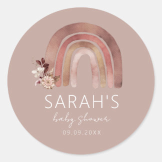 Boho Rainbow Watercolor Baby Shower Round Stickers Runt Klistermärke