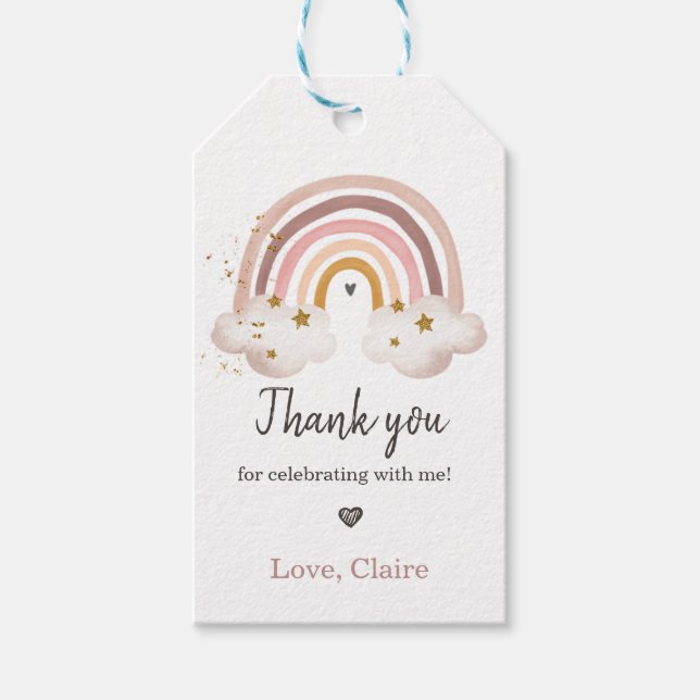 Boho Rainbow Watercolor Birthday Favor Tack Presentetikett (Framsidan)