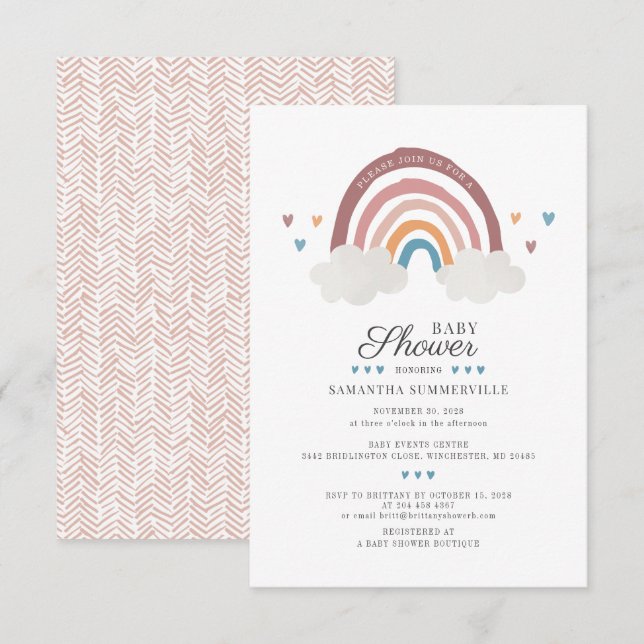 Boho Rainbow Watercolor Chic Baby Shower Inbjudningar (Fram/baksida)