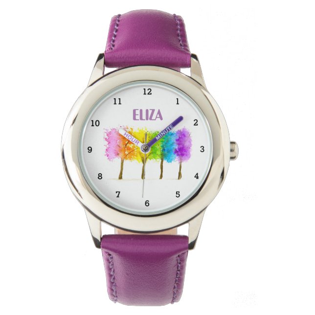 Boho Rainbow Watercolor Cute Girls Rosa Kids Watch Armbandsur (Framsida)