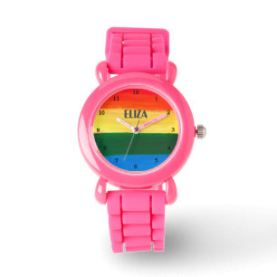 Boho Rainbow Watercolor Cute Girls Rosa Kids Watch Armbandsur