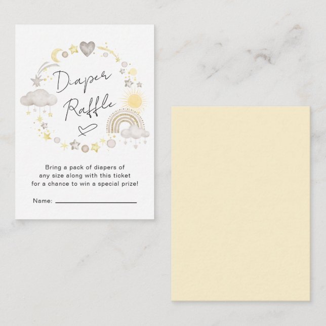 Boho Rainbow Watercolor Diaper Raffle Baby Shower Tilläggskort (Fram/baksida)