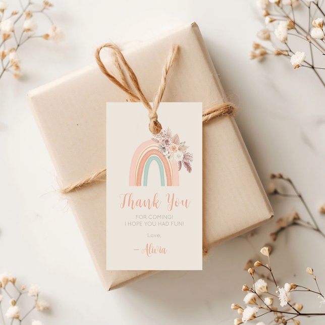 Boho Rainbow Watercolor First Birthday Tack Presentetikett (Skapare uppladdad)