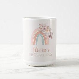 Boho Rainbow Watercolor Första födelsedag Kaffemugg
