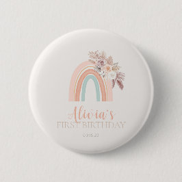 Boho Rainbow Watercolor Första födelsedag Knapp