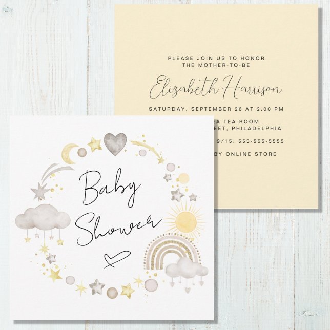Boho Rainbow Watercolor Gult Baby Shower Inbjudningar (Skapare uppladdad)