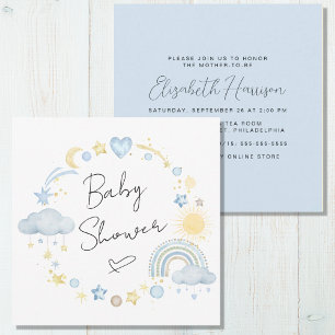 Boho Rainbow Watercolor Pojke Shower Inbjudningar