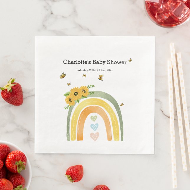 Boho Rainbow with SunblommBaby Shower Pappersservett (Insitu)