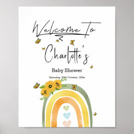 Boho Rainbow With Sunflowers Baby Shower Welcome Poster