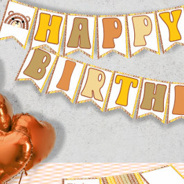 Boho Rainbow Woodland Bear Retro Grattis på födels Vimplar