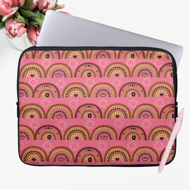 Boho Rainbows Mystical Öga Rosa Guld Design Laptop Fodral (Skapare uppladdad)