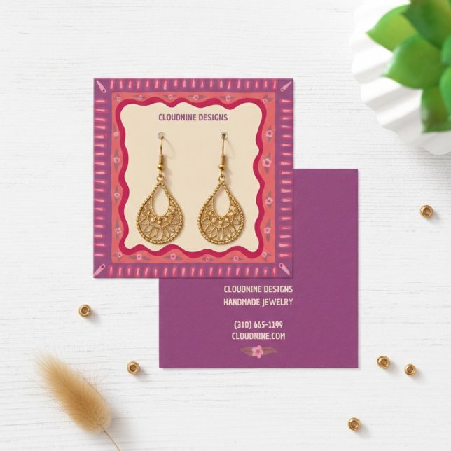 Boho Ram Earring Necklace Jewelry Visning Card Fyrkantigt Visitkort (Boho Frame Earring Necklace Jewelry Display Card
)