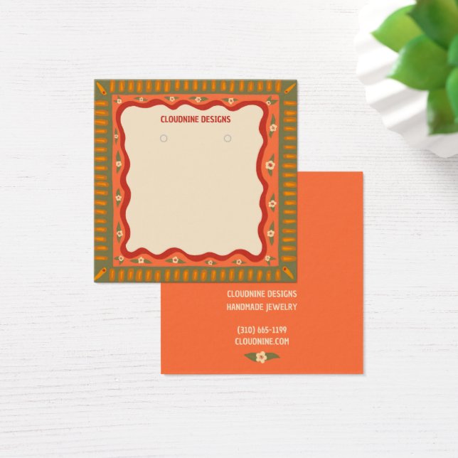 Boho Ram Earring Necklace Jewelry Visning Card Fyrkantigt Visitkort (Skivbord)