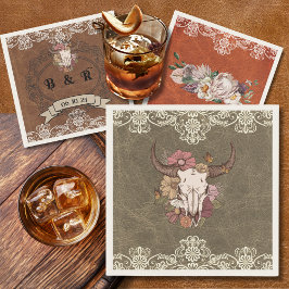 Boho Ranch Blommigt Bull Skull Papper Cocktail Nap Pappersservett