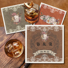 Boho Ranch Bröllop Monogram Papper Cocktail Napkin Pappersservett