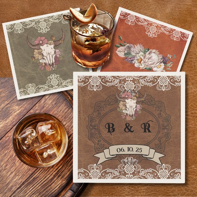 Boho Ranch Bröllop Monogram Papper Cocktail Napkin Pappersservett (Skapare uppladdad)