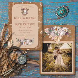 Boho Ranch Desert Tan Photo Wedding bjudande Inbjudningar