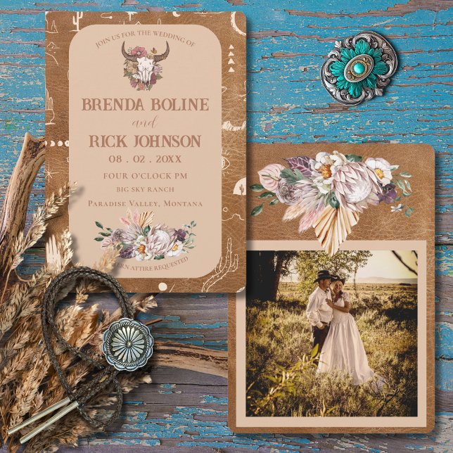Boho Ranch Desert Tan Photo Wedding bjudande Inbjudningar (Skapare uppladdad)