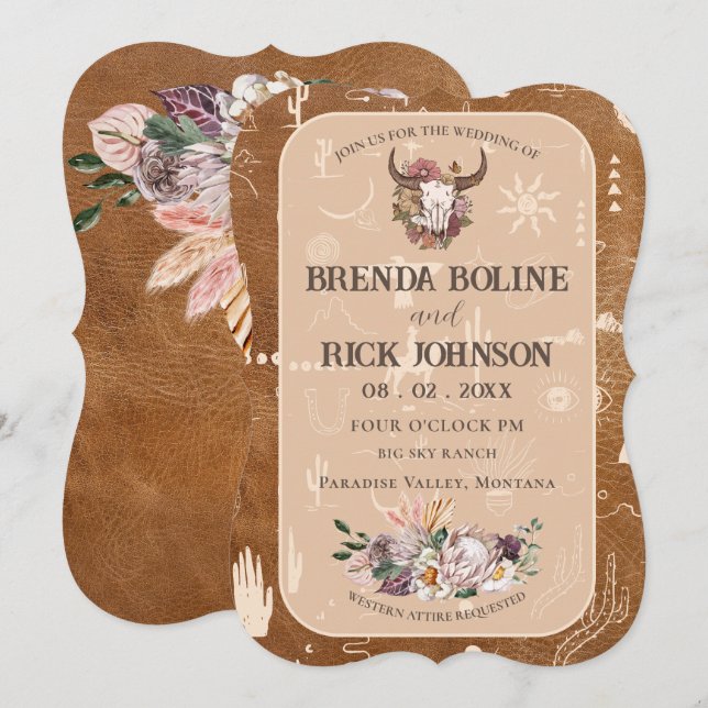 Boho Ranch Desert Tan Wedding bjudande Inbjudningar (Fram/baksida)