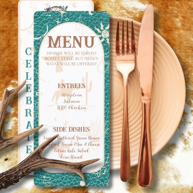 Boho Ranch Turcos Bröllop Flat Menu Meny (Skapare uppladdad)
