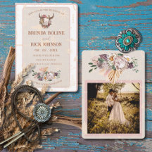 Boho Ranch White Leather Photo Wedding bjudande
