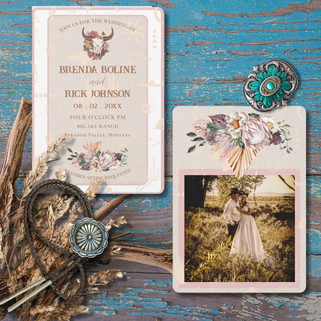 Boho Ranch White Leather Photo Wedding bjudande Inbjudningar (Skapare uppladdad)