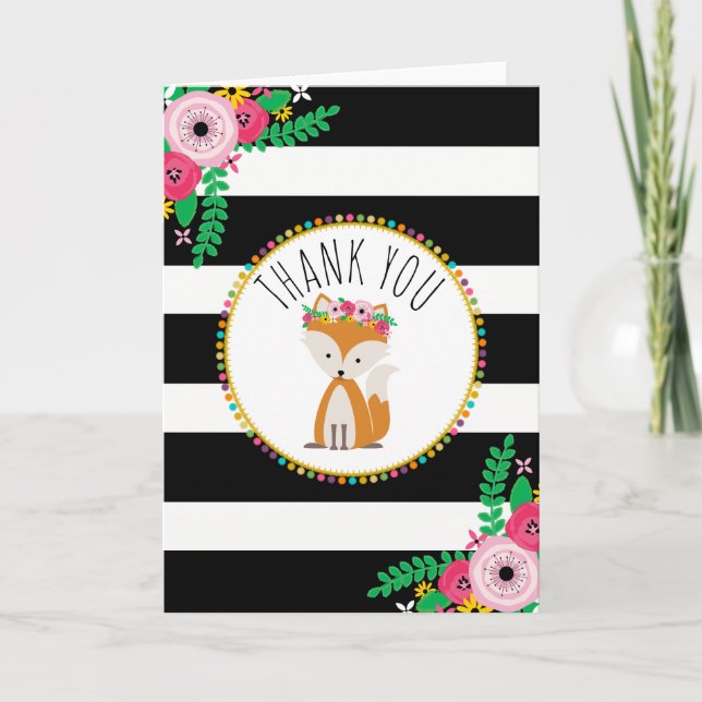 Boho Rand Fox Baby Shower Tack Kort (Framsida)