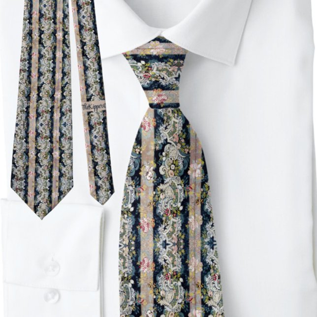 Boho Rand Fransk Blommigt Blue Rosa  Slips (Skapare uppladdad)