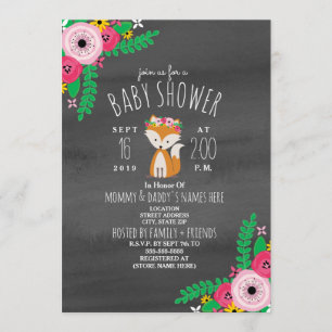 Boho rävmörk - grå vattenfärgbaby showerinbjudan inbjudningar