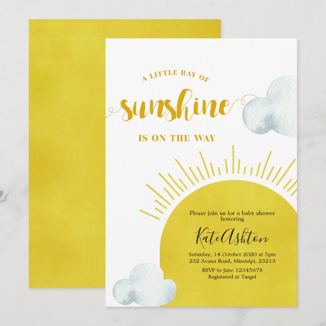 Boho Ray of Sunshine Baby Shower-inbjudan Inbjudningar (Fram/baksida)